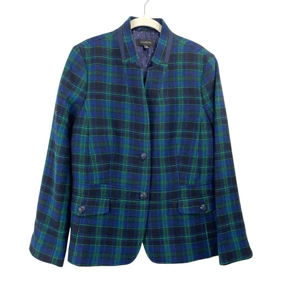 NEW Talbots Tartan plaid wool blend blazer jacket Size 16 green blue old money - Picture 2 of 8